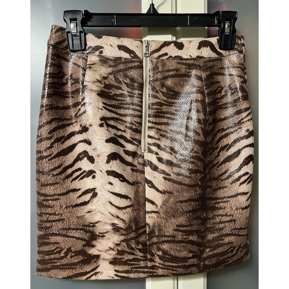 BARDOT Aritzia ALEXIS ANIMAL Print brown mini Skirt Faux Leather Small Size 4 - Picture 4 of 8